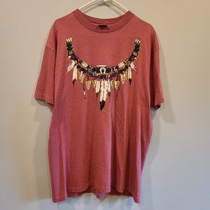 Vintage Diamond Dust Shirt Native American Embellished Glitter Short Sleeve Pink